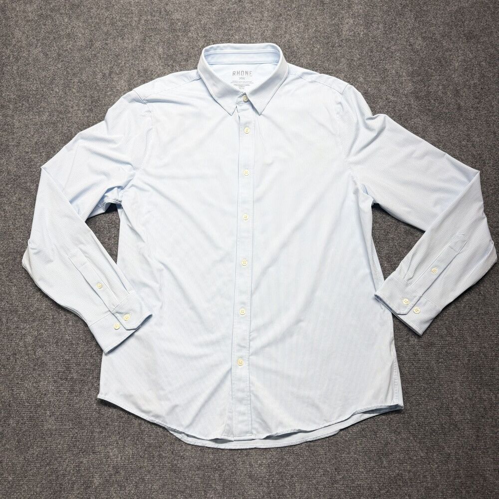 Rhone Commuter Shirt Mens XXL Light Blue White Stripe Stretch Long Sleeve